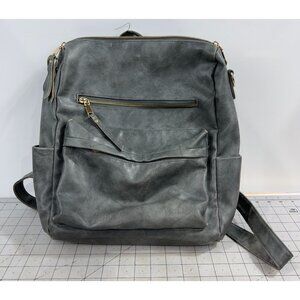 Modern+Chic Gray Vegan Leather Backpack Purse Gold Zippers & Adjustable Straps